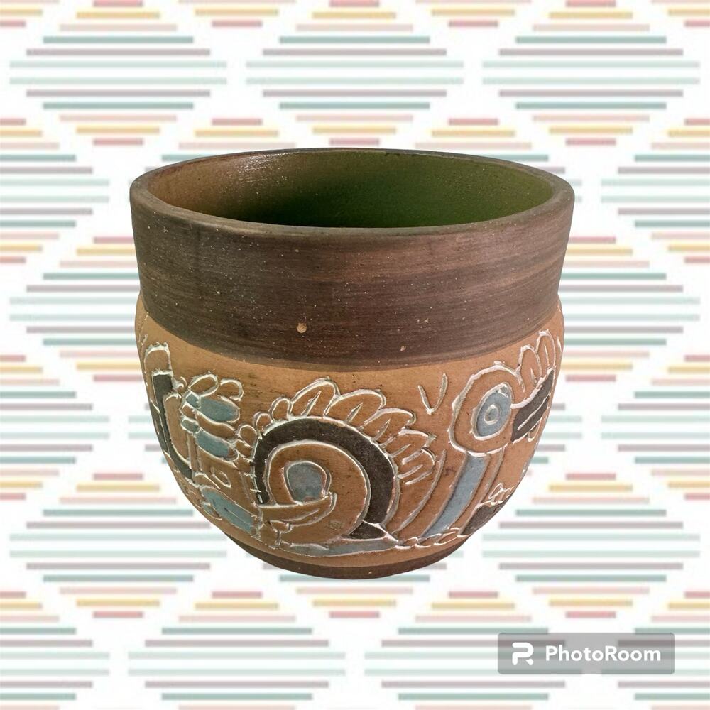 VTG Made In Mexico Native Folk Art Clay Pottery Bowl Vase Disney World Souvenir - Picture 4 of 10